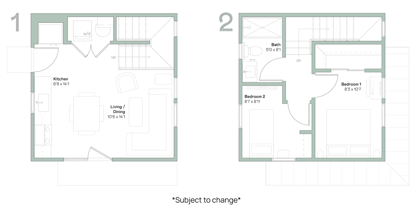 First and second floor diagram of 1121 Allene two-bedroom floor plan